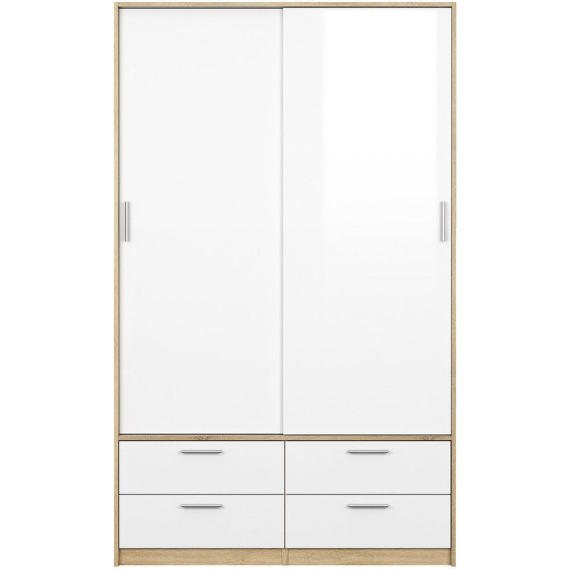 Line Oak & White High Gloss 2 Door 4 Drawer Wardrobe