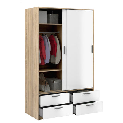 Line Oak & White High Gloss 2 Door 4 Drawer Wardrobe