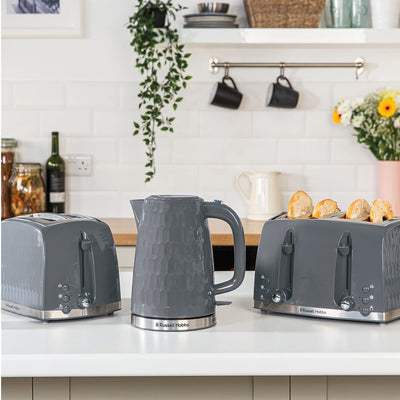 Russell Hobbs 26063 2 Slice Toaster - Contemporary Honeycomb Design with Extra Wide Slots and High Lift Feature, Grey