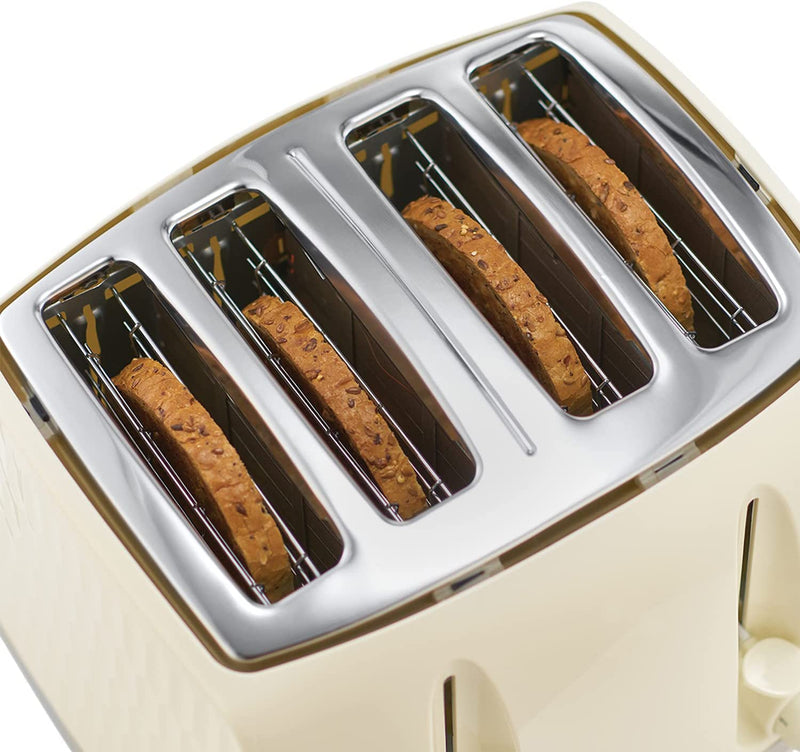 Russell Hobbs 26072 4 Slice Toaster - Contemporary Honeycomb Design with Extra Wide Slots and High Lift Feature, Cream