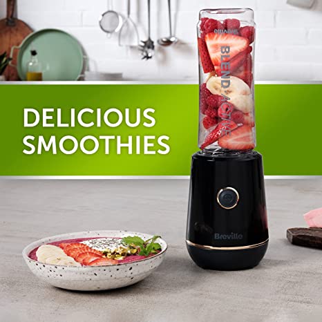 Breville Blend Active Personal Blender & Smoothie Maker | 350W | 1 Portable Blend Active Bottle (600ml) | Leak Proof Lid | Black & Gold [VBL251]