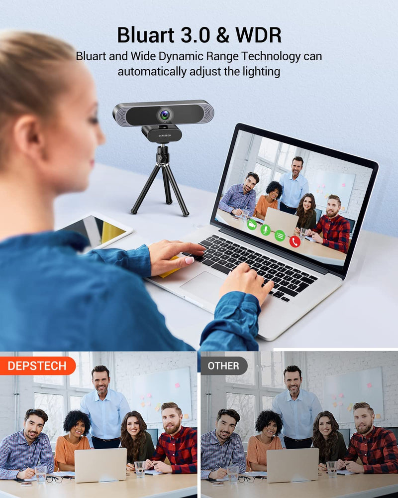 DEPSTECH 4K Webcam with Microphone Autofocus HD Webcam with Sony Sensor and Privacy Cover, Plug and Play 8MP USB Webcam for Zoom, Skype, Facetime