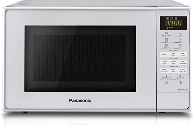 Panasonic NN-K18JMMBPQ Microwave Oven with Grill and Turntable, 800w, 1000w Grill, 5 Power Setting, 9 Auto Programmes, 20 Litres, Auto Defrost, Silver