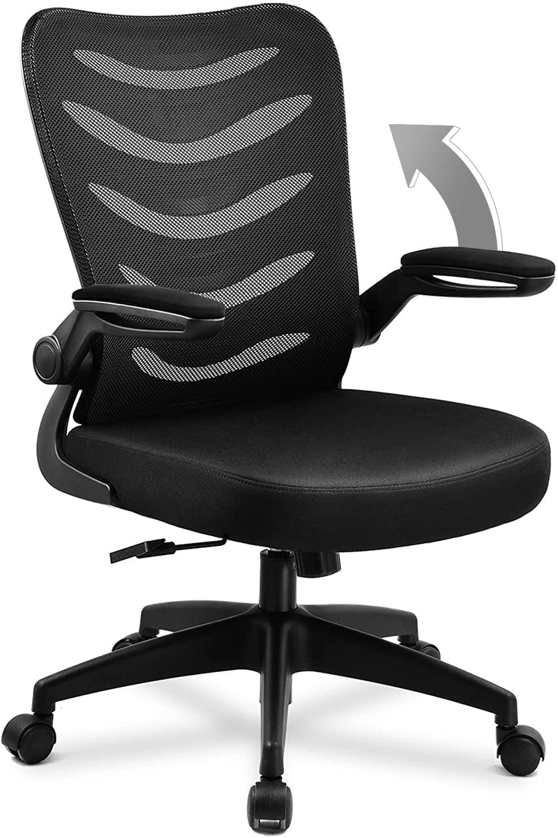 COMHOMA Office Desk Chair with Flip-up Armrest Folding Office Computer Chairs Ergonomic Conference Executive Manager Work Mesh Chair (Black)