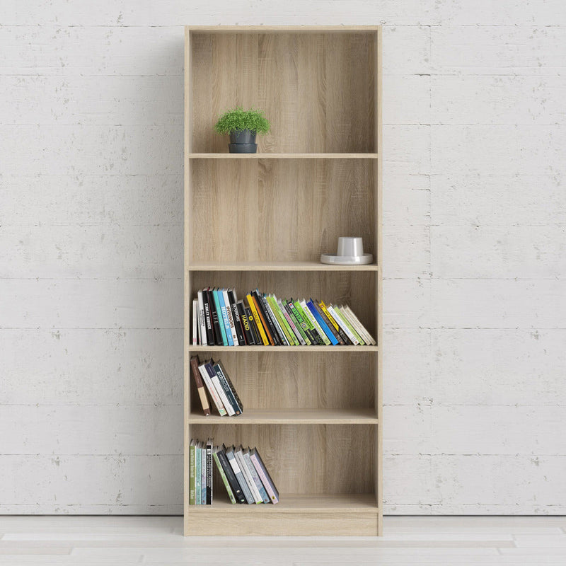 Bassett Oak Tall Wide Narrow Bookcase With 4 Shelves