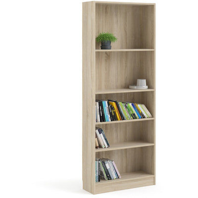 Bassett Oak Tall Wide Narrow Bookcase With 4 Shelves