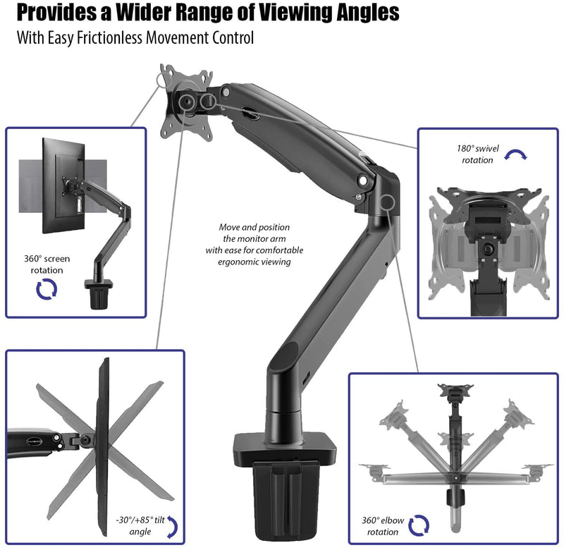 Invision Monitor Arm Bracket for 22”-35” Screens VESA 75mm & 100mm – Gas Spring Full Motion Long Arm Desktop Clamp Mount - Weight 3kg to 12kg (MX450)