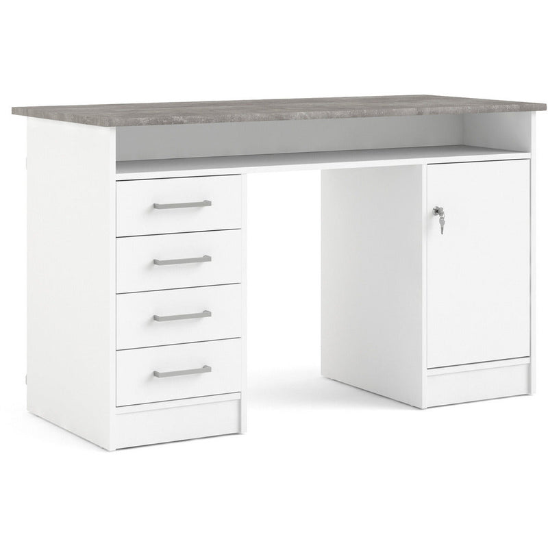 Function Plus White & Grey 4 Drawer 1 Door Office Desk