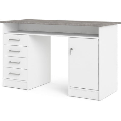 Function Plus White & Grey 4 Drawer 1 Door Office Desk