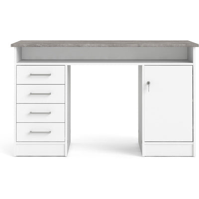 Function Plus White & Grey 4 Drawer 1 Door Office Desk