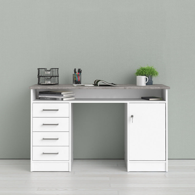 Function Plus White & Grey 4 Drawer 1 Door Office Desk