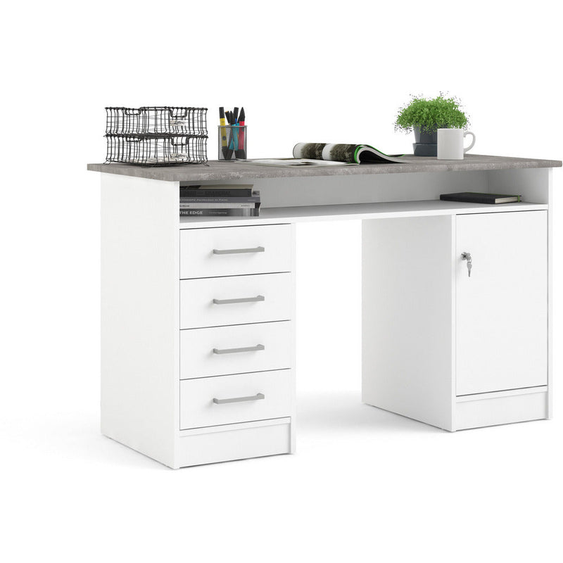 Function Plus White & Grey 4 Drawer 1 Door Office Desk