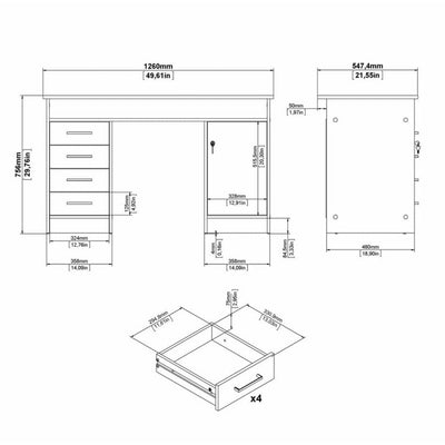 Function Plus White & Grey 4 Drawer 1 Door Office Desk