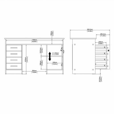 Function Plus White & Grey 4 Drawer 1 Door Office Desk