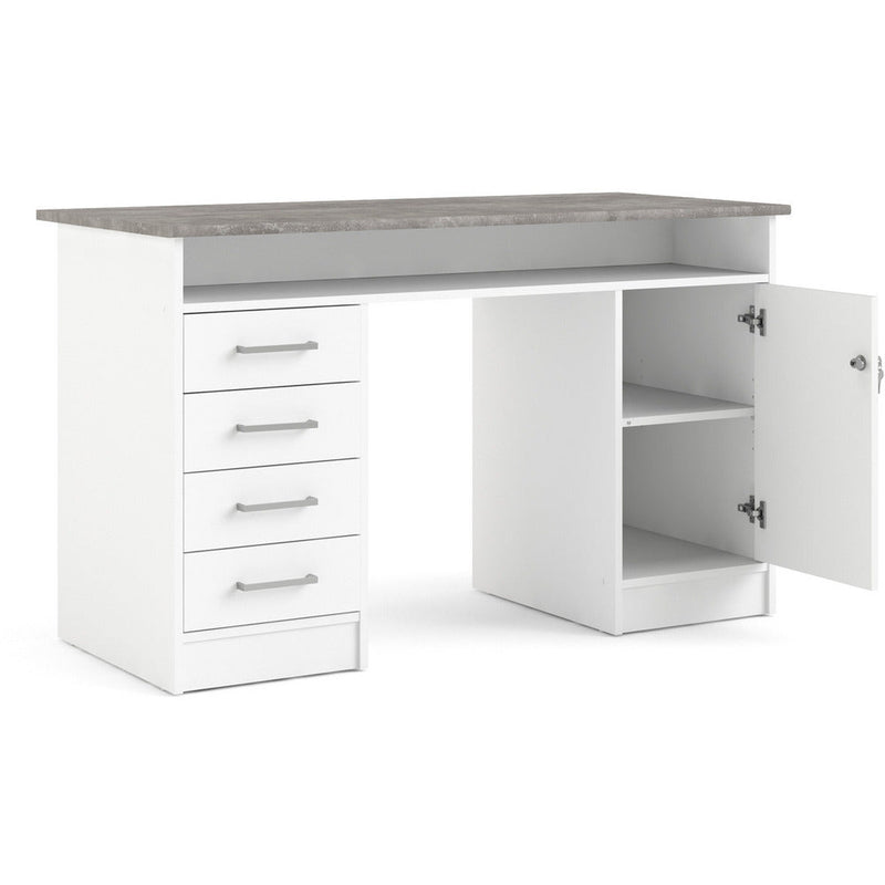 Function Plus White & Grey 4 Drawer 1 Door Office Desk