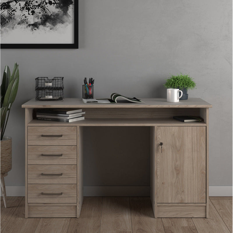 Function Plus Oak 4 Drawer 1 Door Office Desk