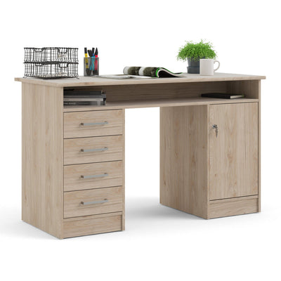 Function Plus Oak 4 Drawer 1 Door Office Desk