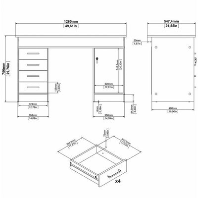 Function Plus Oak 4 Drawer 1 Door Office Desk