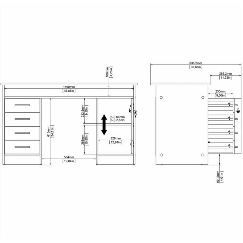 Function Plus Oak 4 Drawer 1 Door Office Desk