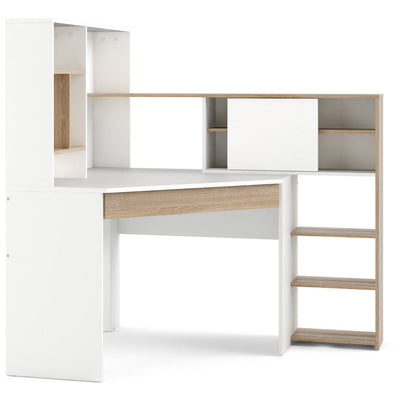 Function Plus White & Oak Corner Desk With Multi-Functional Unit