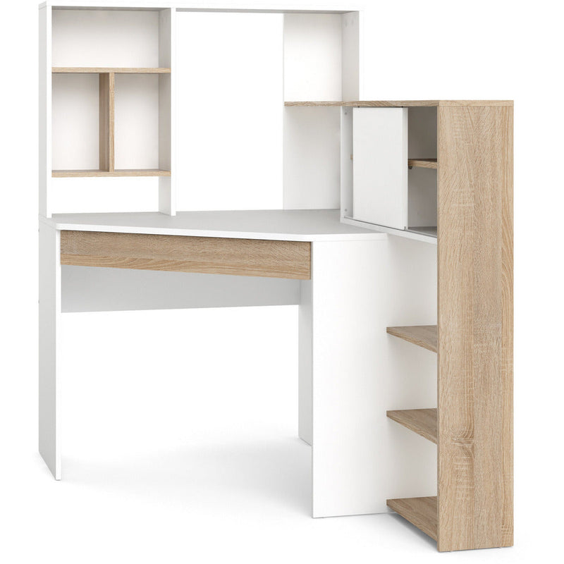 Function Plus White & Oak Corner Desk With Multi-Functional Unit