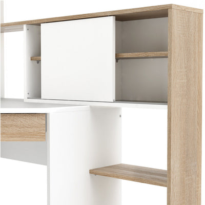 Function Plus White & Oak Corner Desk With Multi-Functional Unit