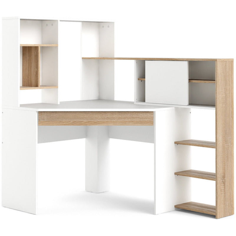 Function Plus White & Oak Corner Desk With Multi-Functional Unit