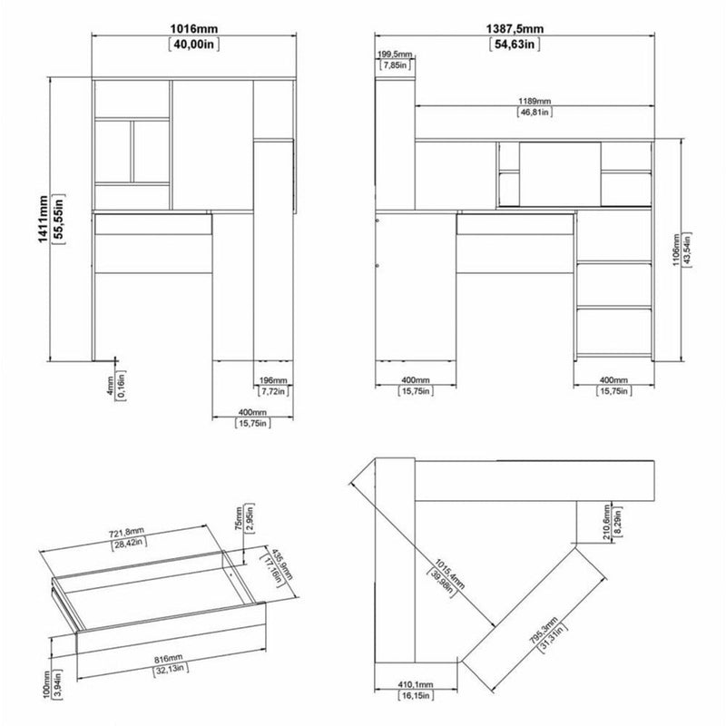 Function Plus White & Oak Corner Desk With Multi-Functional Unit