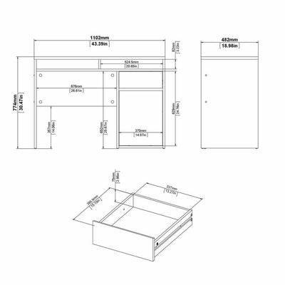 Function Plus Truffle Oak 1 Door 1 Drawer Office Desk