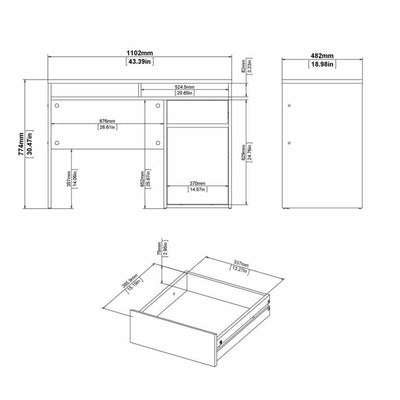 Function Plus White & Grey 1 Door 1 Drawer Office Desk