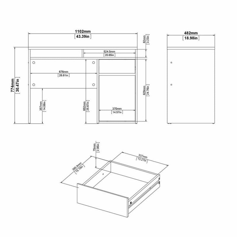 Function Plus White & Grey 1 Door 1 Drawer Office Desk