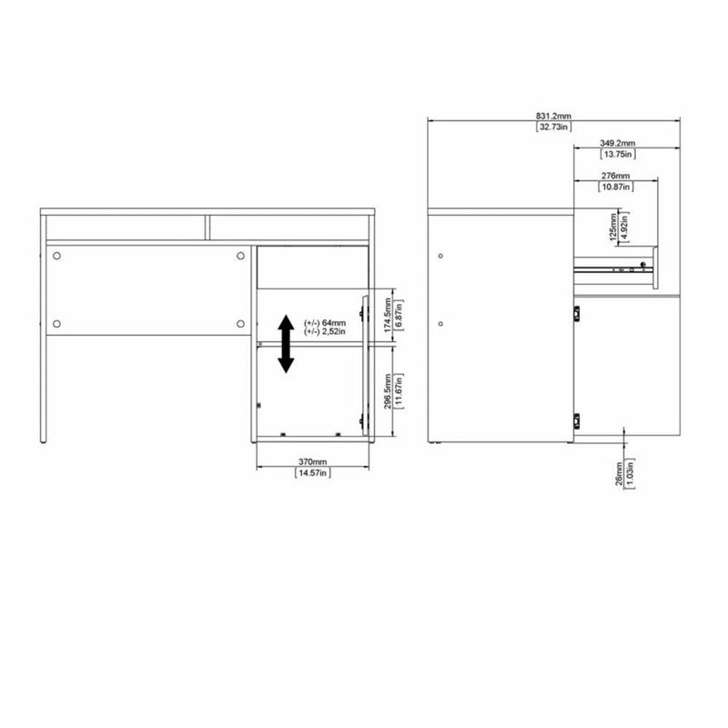 Function Plus Truffle Oak 1 Door 1 Drawer Office Desk