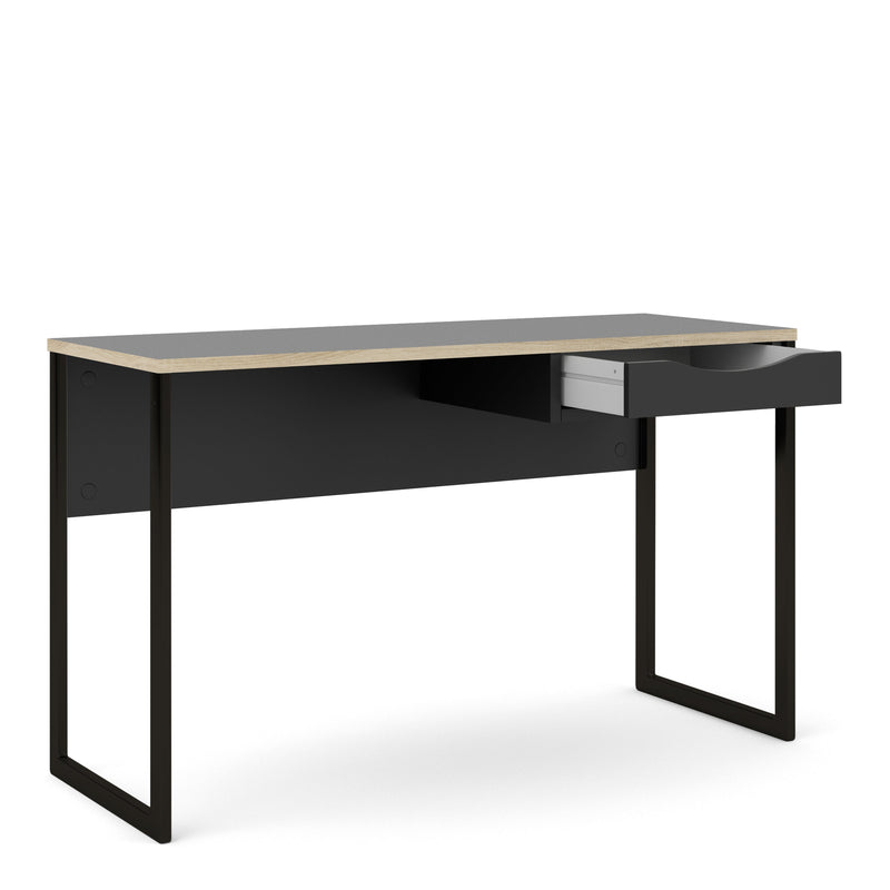 Function Plus Desk 1 Drawer Wide in Black with Oak Trim 71970512GMGM60