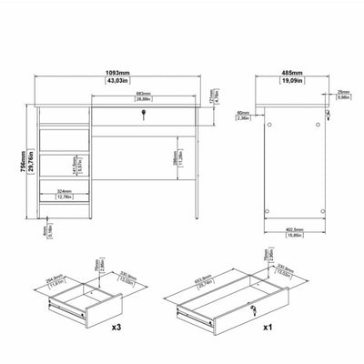 Function Plus White 5 Drawer Office Desk