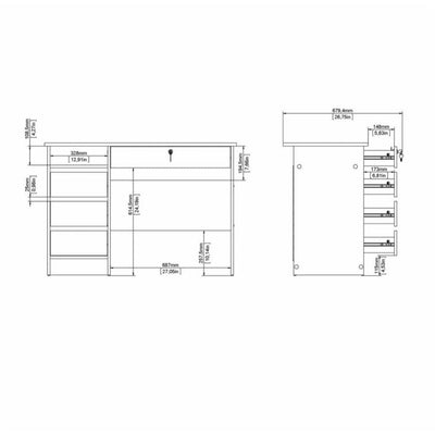 Function Plus White 3+1 Handle Free Drawer Office Desk