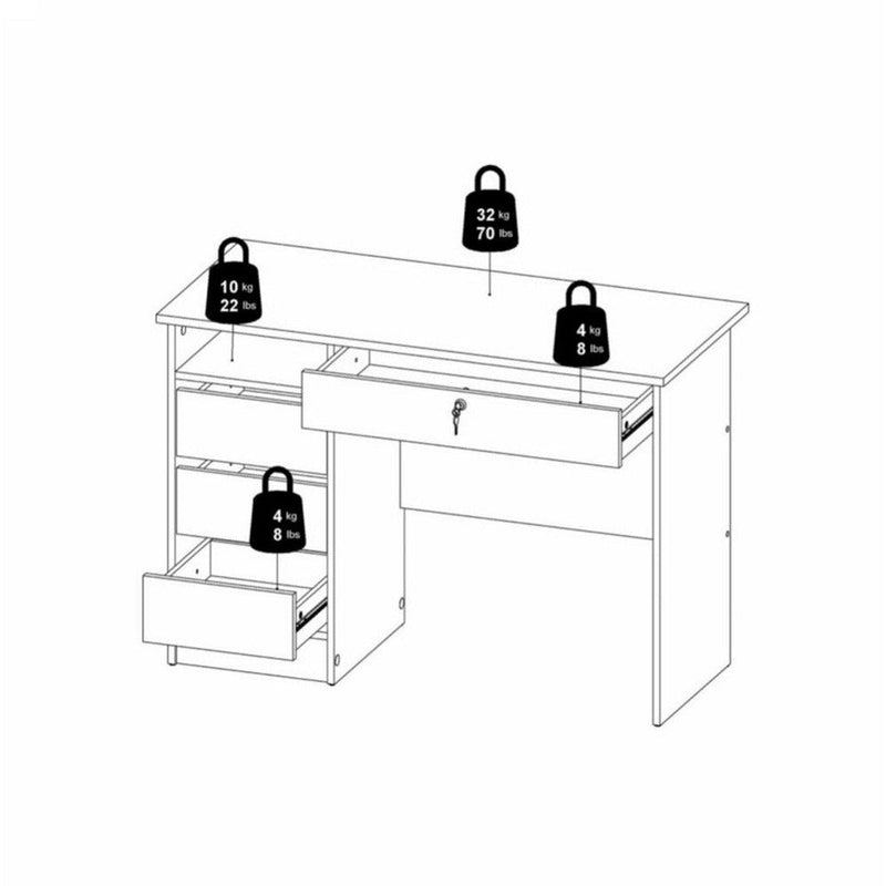 Function Plus White 3+1 Handle Free Drawer Office Desk