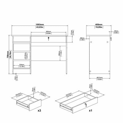 Function Plus Oak 3+1 Handle Free Drawer Office Desk