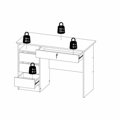 Function Plus Oak 3+1 Handle Free Drawer Office Desk