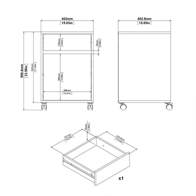 Function Plus White & Wotan Light Oak Mobile Cabinet