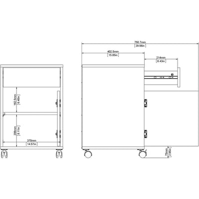 Function Plus White & Wotan Light Oak Mobile Cabinet