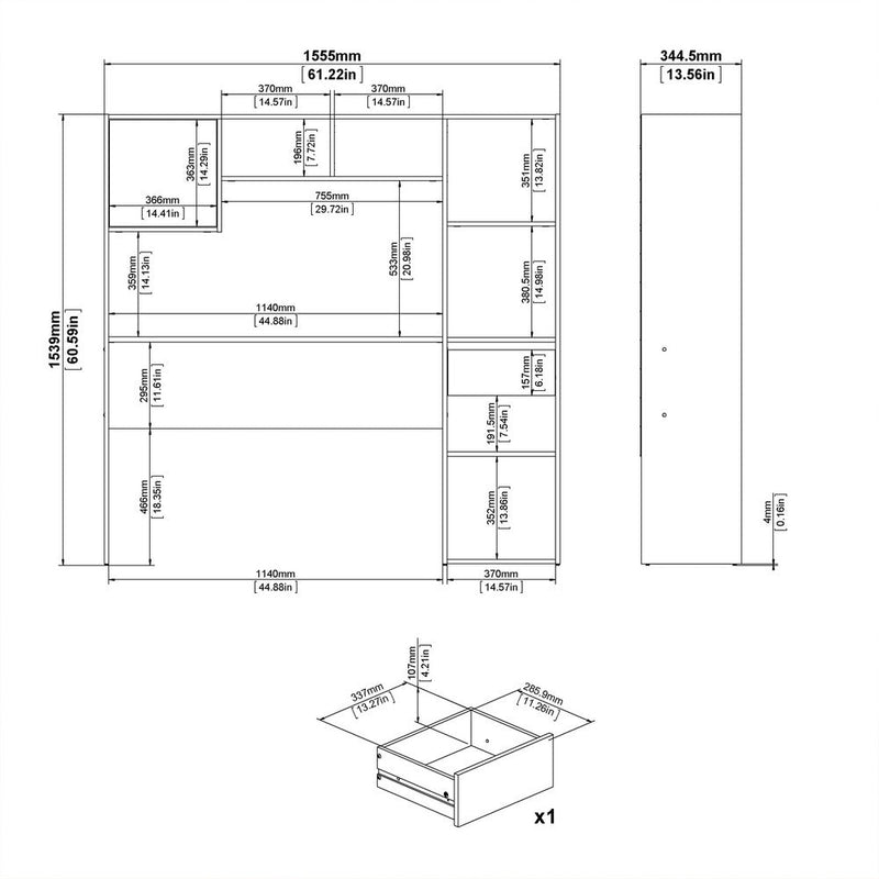 Function Plus White & Wotan Light Oak Multi Desk