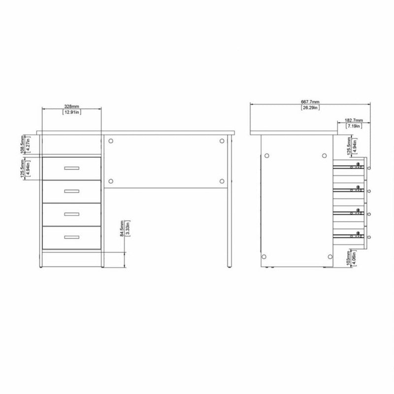 Function Plus White 4 Drawer Office Desk