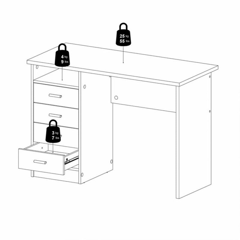 Function Plus White 4 Drawer Office Desk