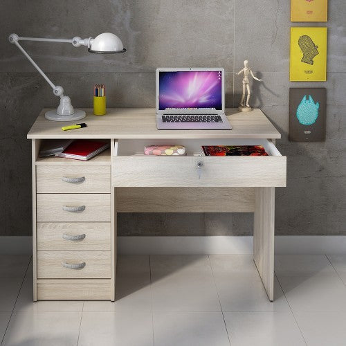 Function Plus Oak 5 Drawer Office Desk