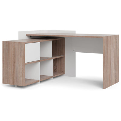 Function Plus White & Truffle Oak Desk 6 Shelf Bookcase