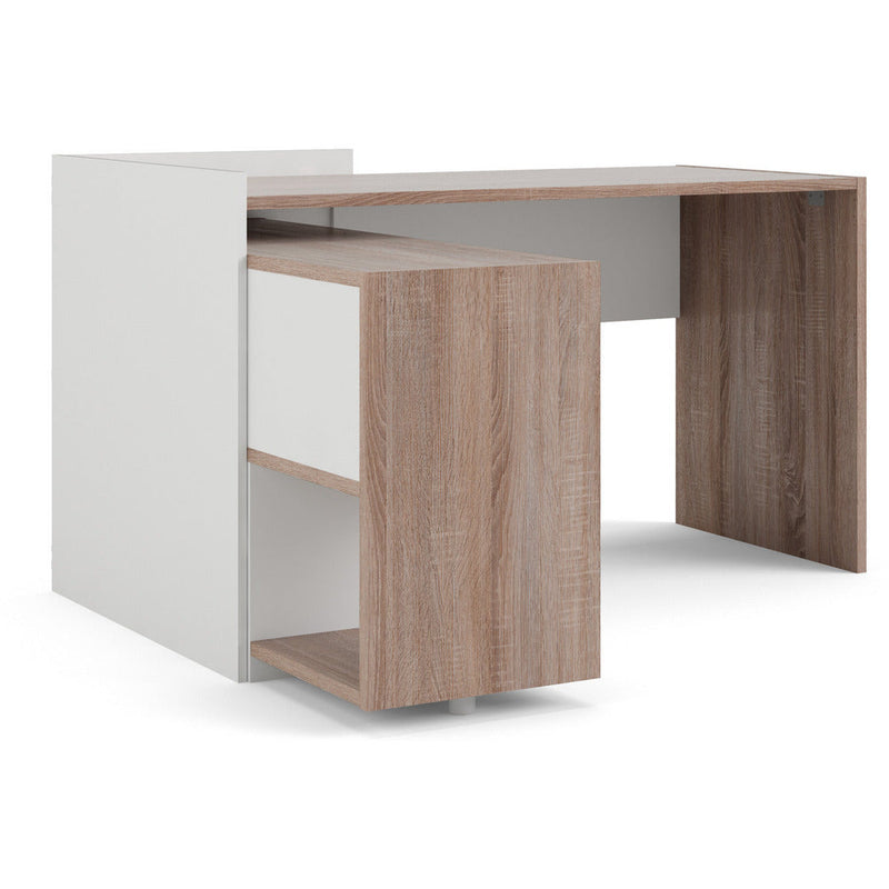 Function Plus White & Truffle Oak Desk 6 Shelf Bookcase