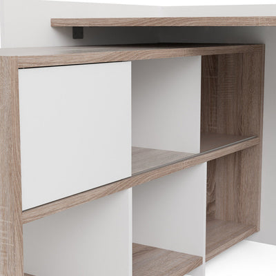 Function Plus White & Truffle Oak Desk 6 Shelf Bookcase