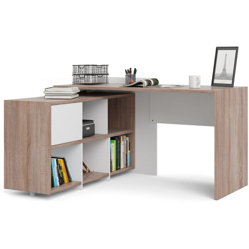 Function Plus White & Truffle Oak Desk 6 Shelf Bookcase