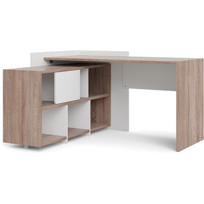 Function Plus White & Truffle Oak Desk 6 Shelf Bookcase