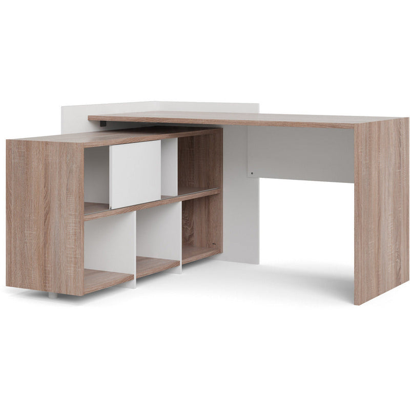 Function Plus White & Truffle Oak Desk 6 Shelf Bookcase